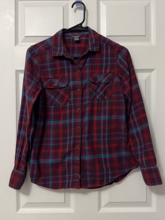 Eddie Bauer Tops - Eddie Bauer Burgundy, Red & Teal Plaid Button Shirt